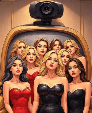 Grupp tjejer i erotisk chatt